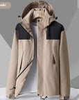 Hooded Windbreaker Unisex Fashion Colorblock Zip-up Jacket With Pockets Waterproof Outwear For Women Men Clothing