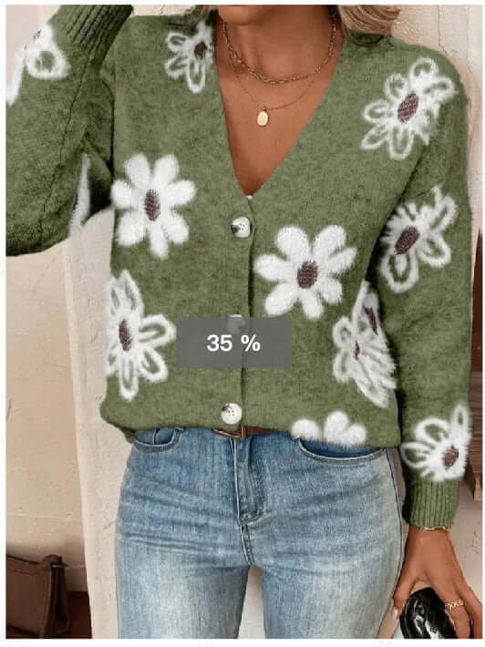 Flowers Print Button Front Cardigan