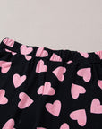 Black Valentine Heart Shape Print Long Sleeve Top Shorts Lounge Set - Little Miss Vanilla