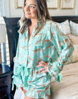 Green Leopard Satin Ruffle Pajama Short Set - Little Miss Vanilla