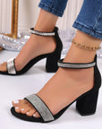 Rhinestone High Heel Sandals Summer Chunky Square Heel Sandals Open Toe Strappy Shoes