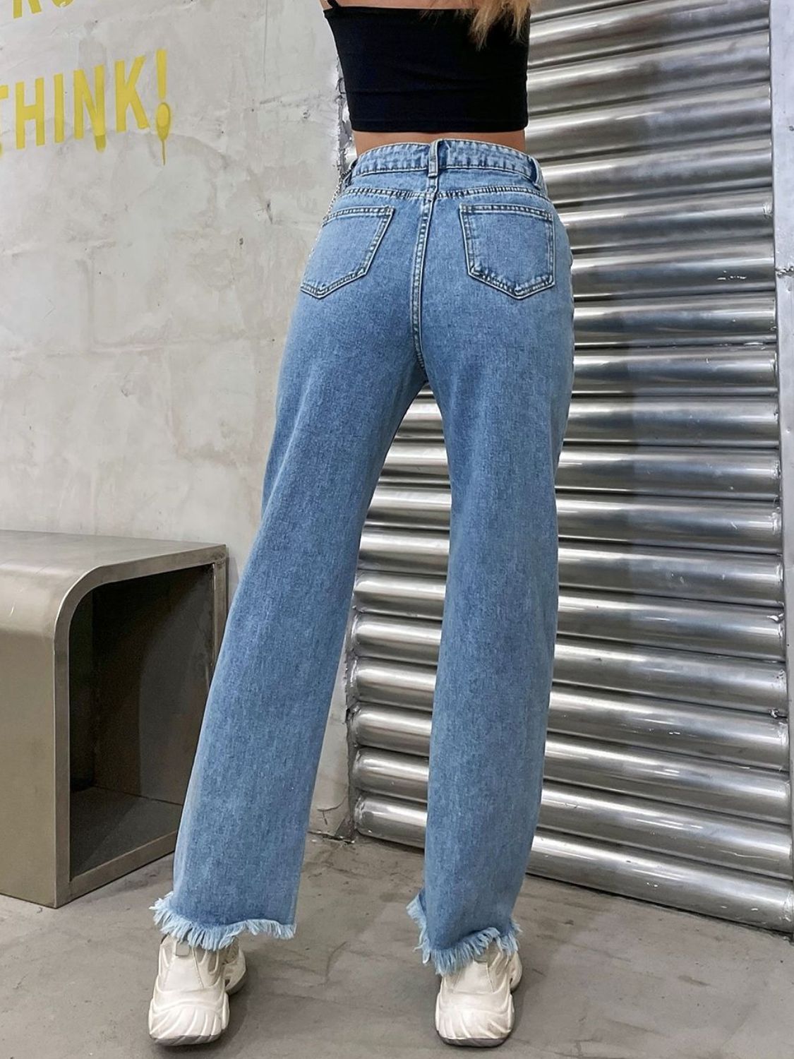 Raw Hem Jeans with Pockets - Little Miss Vanilla