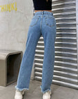 Raw Hem Jeans with Pockets - Little Miss Vanilla