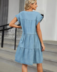 Tiered Round Neck Short Sleeve Denim Dress - Little Miss Vanilla