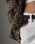 Leopard Button Up Long Sleeve Denim Top - Little Miss Vanilla