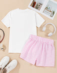 White MAMA Printed Tee and Plaid Shorts Lounge Set - Little Miss Vanilla