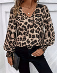 Leopard V-Neck Lantern Sleeve Blouse - Little Miss Vanilla