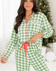 Light Green Christmas Plaid Print Shirt and Pants Pajama Set - Little Miss Vanilla