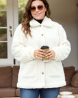 Plus Size Collared Neck Button Down Fuzzy Outerwear - Little Miss Vanilla