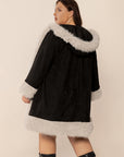 Plus Size Fuzzy Trim Open Front Long Sleeve Hooded Coat - Little Miss Vanilla