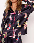 Black Western Cowgirl Boots Printed Satin Long Pajama Set - Little Miss Vanilla