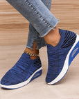 New Stripe Design Mesh Shoes Fashion Slip On Air Cushion Shoes Breathable Round-toe Flats Women