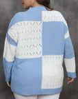 Plus Size Openwork Color Block Long Sleeve Sweater - Little Miss Vanilla