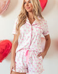 Pink Bowknot Printed Short Sleeve and Ruffled Shorts Pajama Set - Little Miss Vanilla