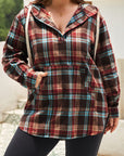 Plus Size Drawstring Plaid Quarter Button Hoodie - Little Miss Vanilla