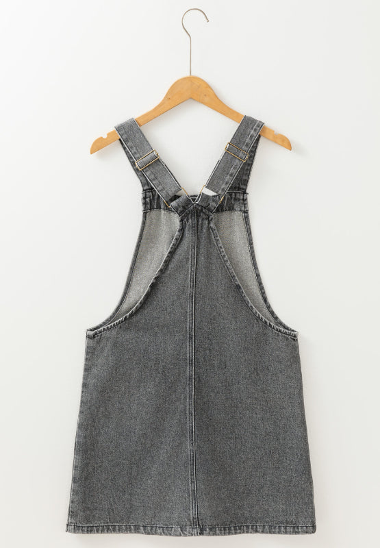 Wide Strap Button Down Denim Overall Dress - Little Miss Vanilla