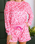 Pink Leopard Long Sleeve Satin Tie Shorts Two Piece Set - Little Miss Vanilla