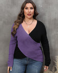 Plus Size Two-Tone Surplice Neck Sweater - Little Miss Vanilla