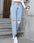 Distressed High Rise Jeans with Pockets - Little Miss Vanilla