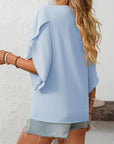 Mandy Ruffled Asymmetrical Neck Half Sleeve Blouse - Little Miss Vanilla