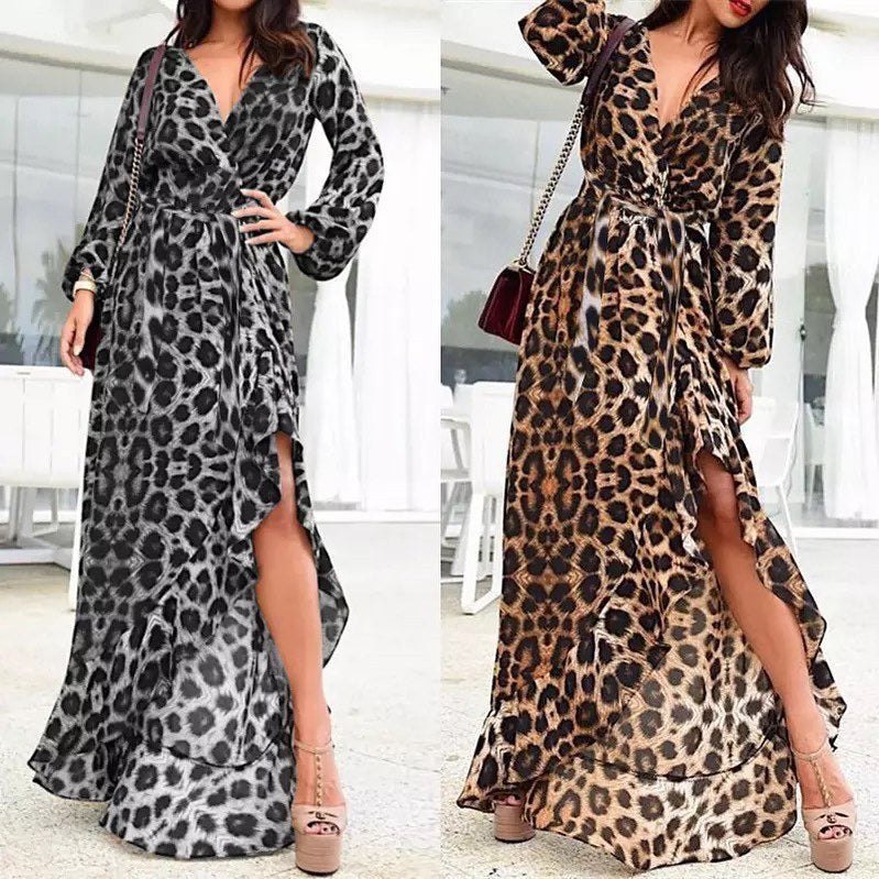 Casual Leopard Print V-neck Maxi Dress - Little Miss Vanilla