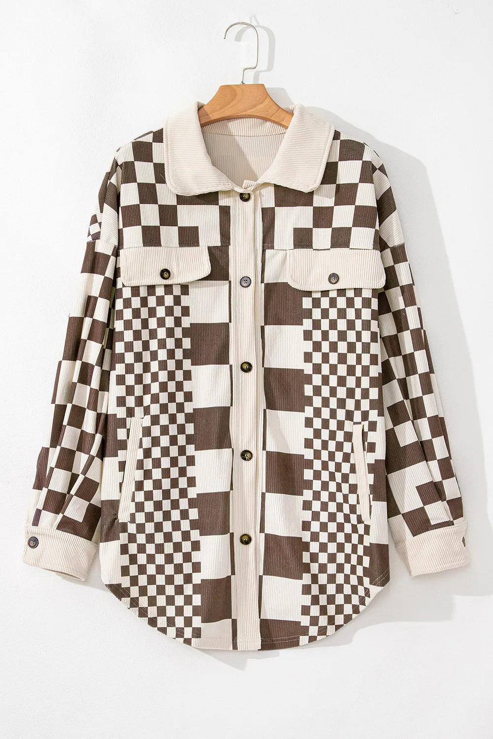 Plus Size Checkered Button Up Long Sleeve Jacket - Little Miss Vanilla