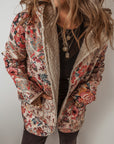 Beige Vintage Paisley Floral Printed Sherpa Lined Hooded Jacket