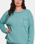 Zenana Full Size Contrast Stitching Brushed Ribbed Hacci Knit Top Plu Size - Little Miss Vanilla