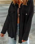 Black Contrast Flap Pockets Relaxed Shacket - Little Miss Vanilla