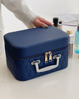 Portable Cosmetic Bag With Mirror Design Fashion Rhombus-Embroidery Double-layer Suitcase Large Capacity Make-up Storage Bags For Women