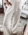 White Textured Long Sleeve T Shirt and Pants Lounge Set - Little Miss Vanilla