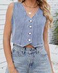 V-Neck Button Down Denim Vest - Little Miss Vanilla