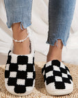 Black Checkered Print Fuzzy Slip On Winter Slippers - Little Miss Vanilla