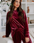 Fiery Red Solid Velvet Two Piece Lounge Set - Little Miss Vanilla