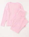 Light Pink Ribbed Knit V Neck Slouchy Two-piece Outfit - Little Miss Vanilla