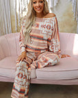 Multicolour Aztec Print Puff Sleeve Pullover and Pants Lounge Outfit - Little Miss Vanilla