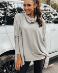 Side Slit High-Low Cowl Neck Long Sleeve Blouse - Little Miss Vanilla