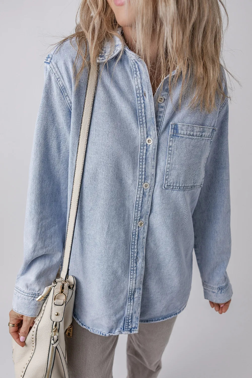 Pocketed Collared Neck Denim Top - Little Miss Vanilla