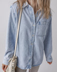 Pocketed Collared Neck Denim Top - Little Miss Vanilla