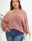 Plus Size One Shoulder Beaded Sweater - Little Miss Vanilla