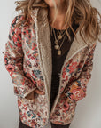 Beige Vintage Paisley Floral Printed Sherpa Lined Hooded Jacket