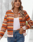 Orange Boho Striped Zip Up Long Sleeve Jacket - Little Miss Vanilla