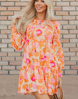 Orange Abstract Print Smocked Lantern Sleeve Ruffle Mini Dress - Little Miss Vanilla