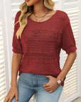 Mandy Openwork Round Neck Half Sleeve Knit Top - Little Miss Vanilla