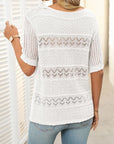 Mandy Openwork Round Neck Half Sleeve Knit Top - Little Miss Vanilla