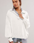 Exposed Seam Side Slit Long Sleeve Sweatshirt - Little Miss Vanilla