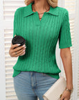 Mandy Cable Knit Johnny Collar Half Sleeve Sweater - Little Miss Vanilla