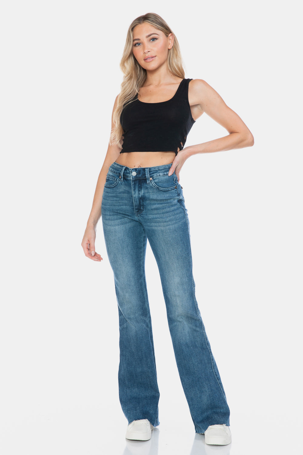 Judy Blue Full Size Tummy Control Cut Hem Flare Jeans - Little Miss Vanilla