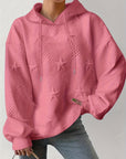 Plus Size Star Texture Long Sleeve Drawstring Hoodie - Little Miss Vanilla