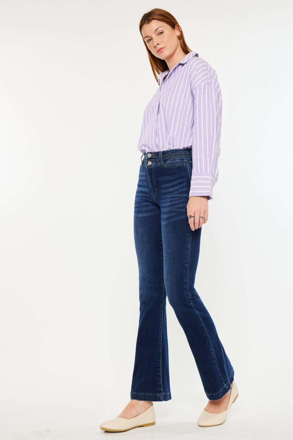 Kancan High Rise Double Waistband Flare Jeans - Little Miss Vanilla